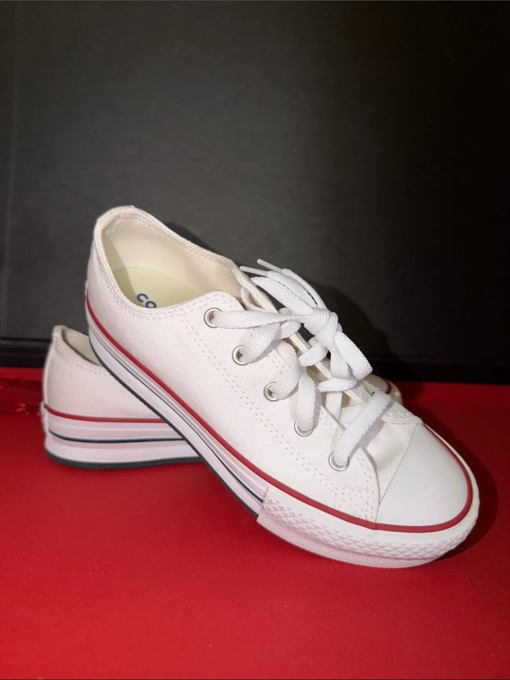 Converse Kids White Canvas Low-Top Sneakers with Red Stripe